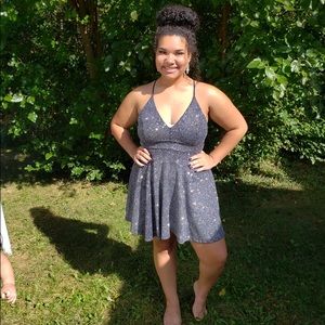 Dark blue, sparkly formal dress